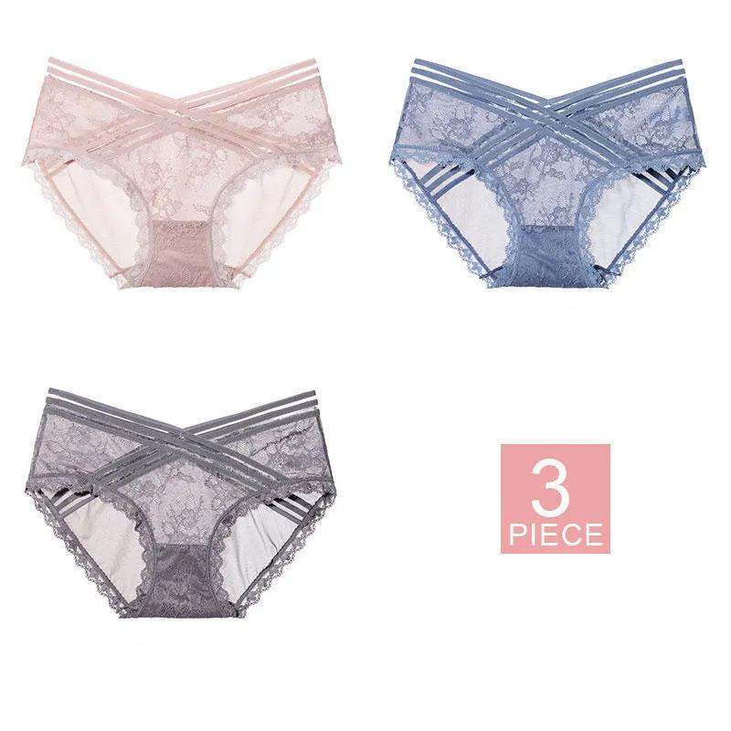 3PCS Women's Low Waist Lace Panties Pure Cotton Crotch Seamless Breathable Pregnant Women Low Waist Comfortable Triangle Ladies Sexy Shorts