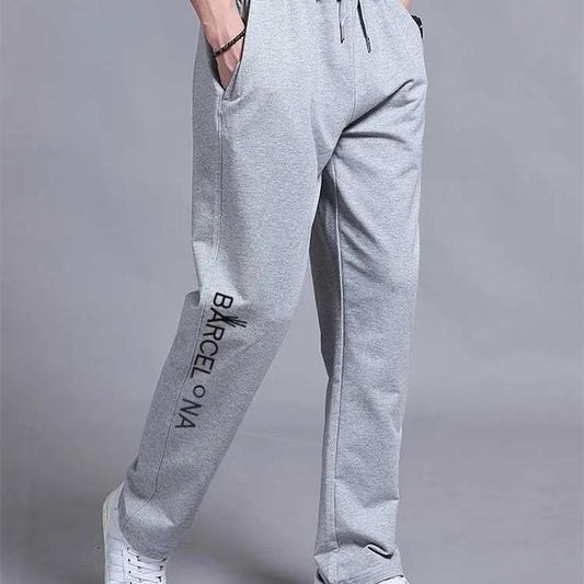 Large Size Youth Casual Trousers Printed Solid Color Straight Sweatpants Men's Korean Style Outdoor Loose Sweatpants