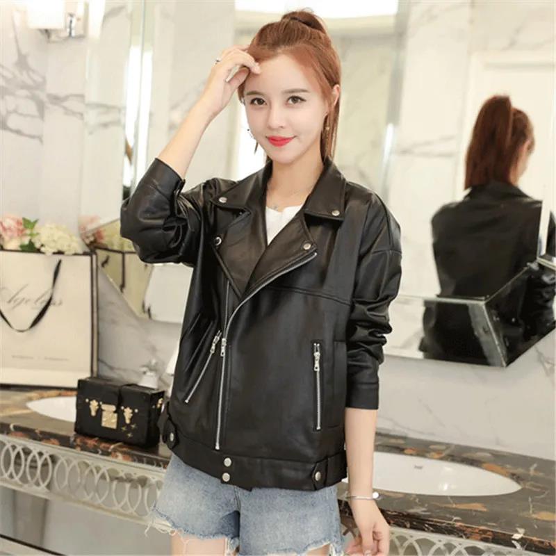 Autumn and Winter Leather Jacket Black Motorcycle Leather Jacket Short PU Leather Jacket for Women