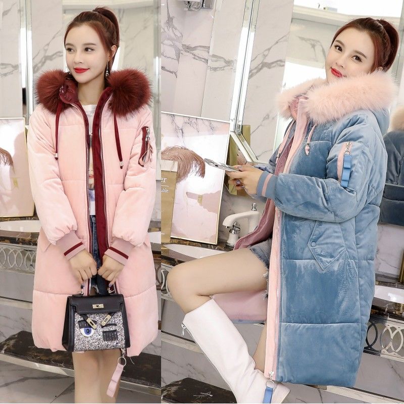 Gold Velvet Women's Cotton Coat Mid-length Student Korean Winter Jacket Fashion Warmth Parka Coat
