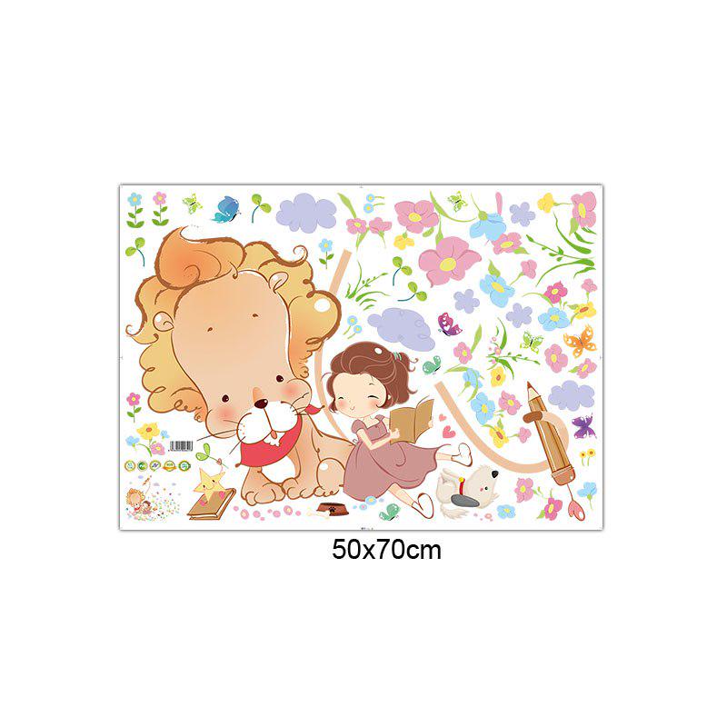 [Wall sticker ]Lion Girl In The Flowers Wall Stickers For Kids Rooms Nursery Baby Bedroom Children D