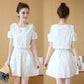 Cotton Short Off-shoulder Dress Floral Waist Slimming Dress Ladies Off-shoulder Dress Cotton Fabric Sweat-absorbent and Breathable