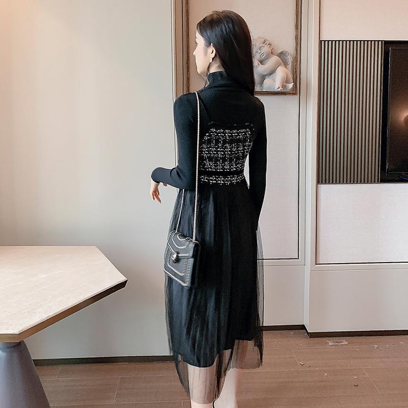 Sling mesh dress woman autumn and winter wild clothing skirt plus size slim dress fashion