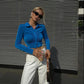 Polo Collar Long-sleeved Shirt Women's Spring and Autumn Slim Solid Color Top