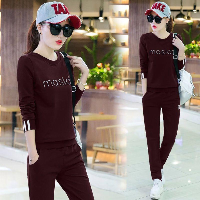 Sports Suit Women's Plus Size Long-sleeved Casual Wear Sweater Two-piece Round Neck Long-sleeved Top Loose-fitting Elastic Pants Casual Suit