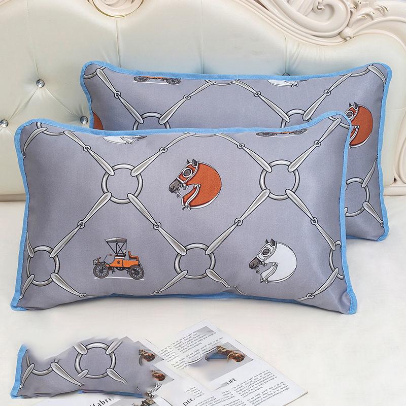 A Pair of Ice Silk Pillowcases Simple Patterned Style Summer Cute Tencel Cool Pillow Core Set Can Be Washed