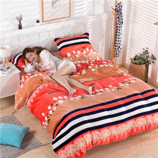 Thickened Four-piece Flannel Plush Quilt Cover Winter Plush Plush Quilt Blanket Bed Sheet Coral Fleece 4-piece Set
