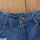 Summer Girls' Hole Shorts One Shoulder Top Denim Shorts Set Three Piece Children's Denim Shorts Suit