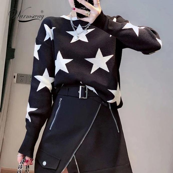 Fall Winter Women's Sweater O-Neck Star Pullover Knitting Sweaters