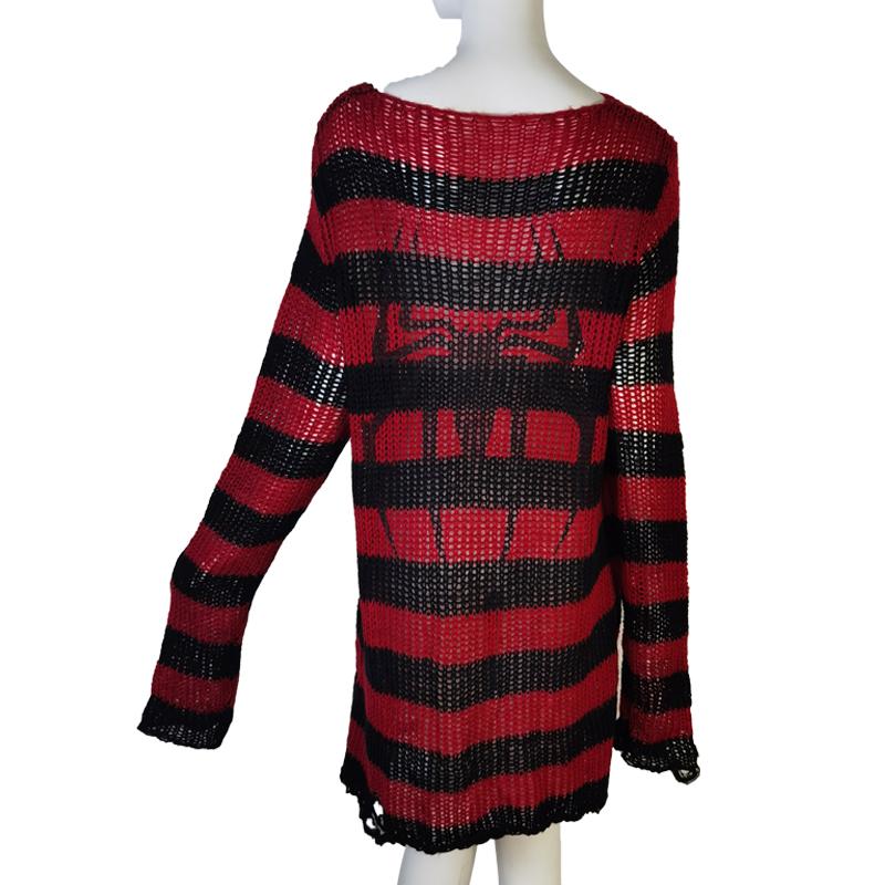 Punk Gothic Long Sweater Dress Plus Size Hollow Out Hole Destroy Pullover Jumper New Oversized Hip Hop Harajuku Striped Sweaters Hip Hop Streetwear