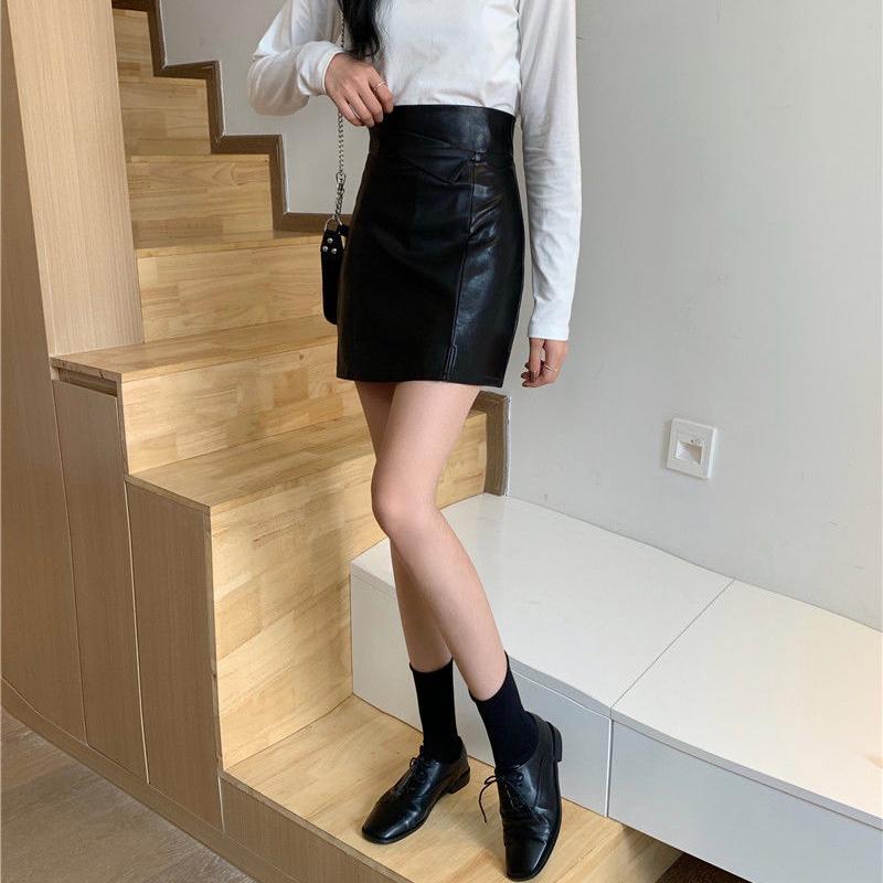 Women's Sexy Leather Skirt Glossy PU leather short Solid zipper Split A-line Skirts