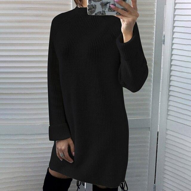 Pullover Sweater Women Knit Dresses Autumn Winter Sexy Long Sleeve Casual Solid Color Bouncy