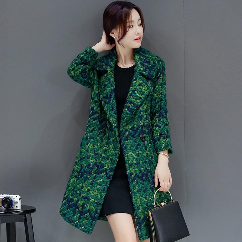 Women's Coat Autumn Winter Cassic Plaid Wool Coat Long Coat Female Woolen Outerwear Manteau Femme
