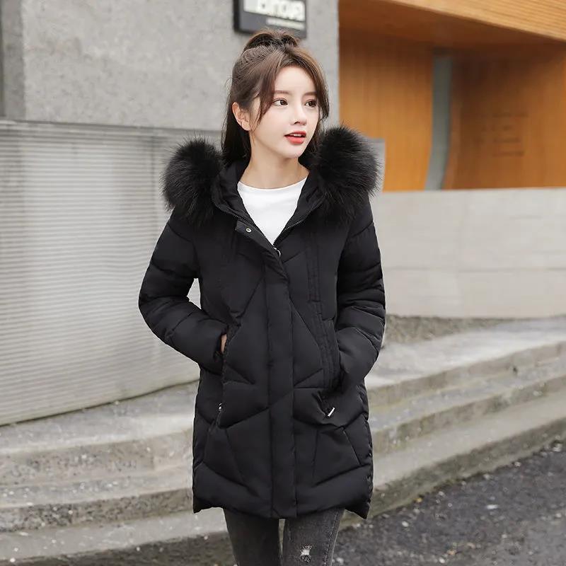 Warm Thicken Ladies Coats Solid Color Mid-length Parka Jackets Women Winter Coats Large Size Cotton Padded Coats