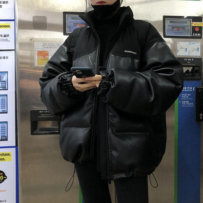 Winter Korean Version of Loose and Versatile Stitching Down Cotton Padded Jacket Female Students Warm Padded Jacket Trend