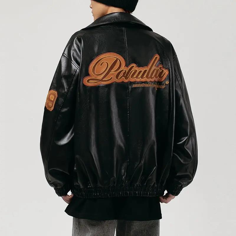 Leather Men's Korean Style Trendy Handsome Loose Motorcycle Suit Pilot Leather Jacket Spring and Autumn Jacket Tide Brand