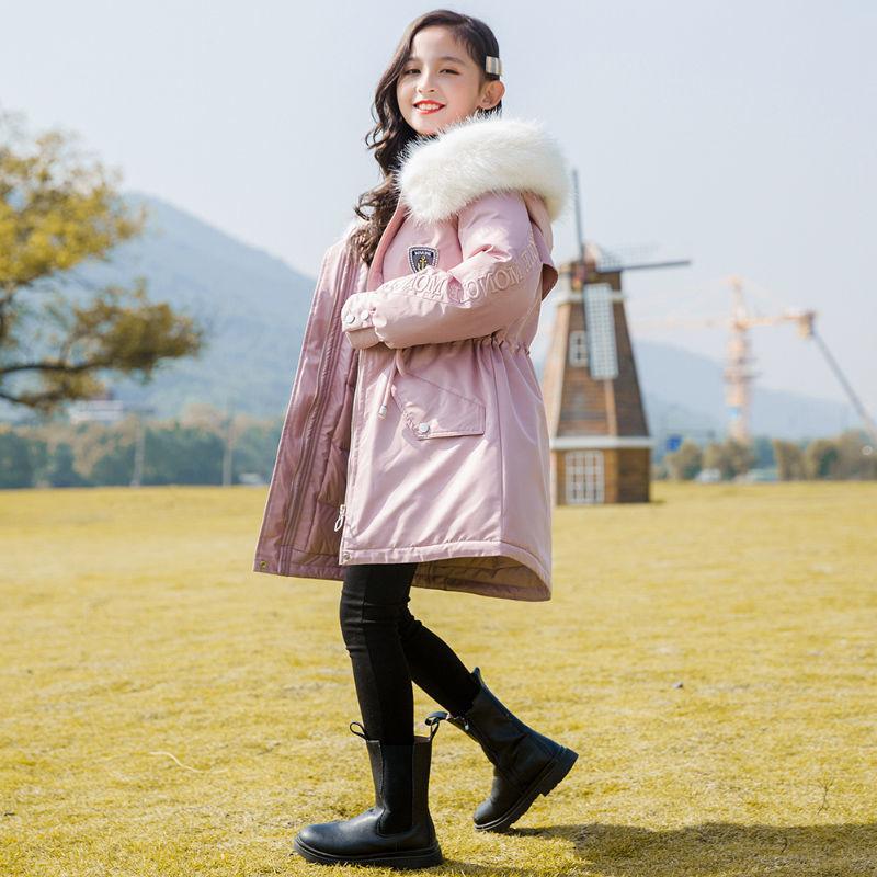 Girls Big Fur Collar Winter Coat Thicken Korean Style Pie To Overcome cotton clothes Warm and Windproof Plus Fleece Jacket