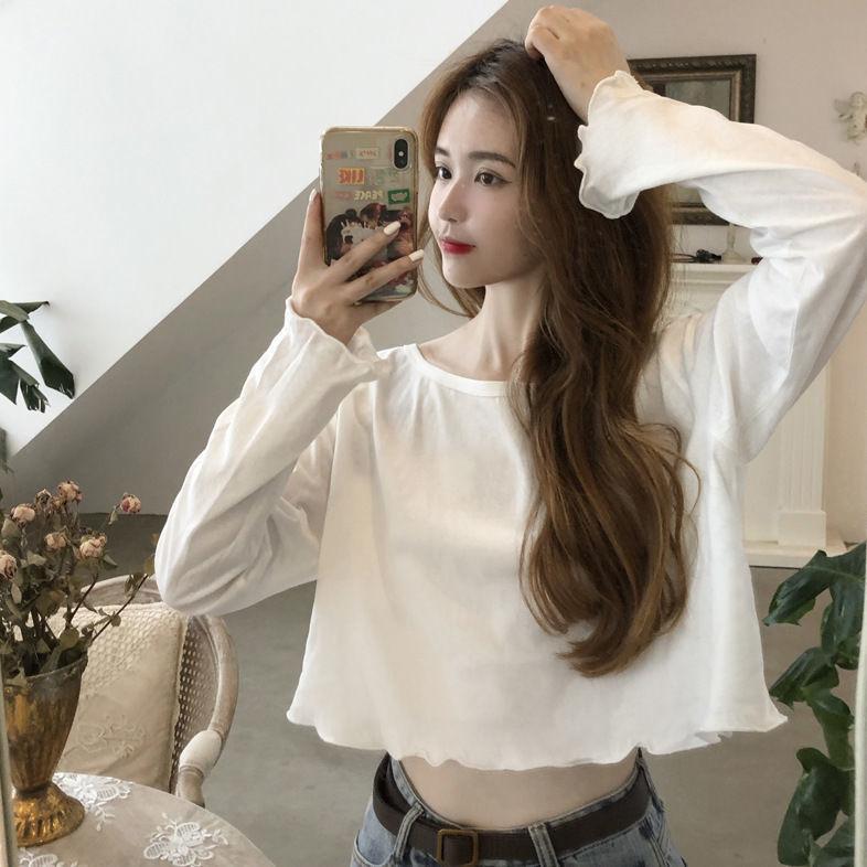 Lotus Sleeve Womens Slim Thin Frill Ruffle Tops Blouse Casual Round Collar Pullover T-Shirt