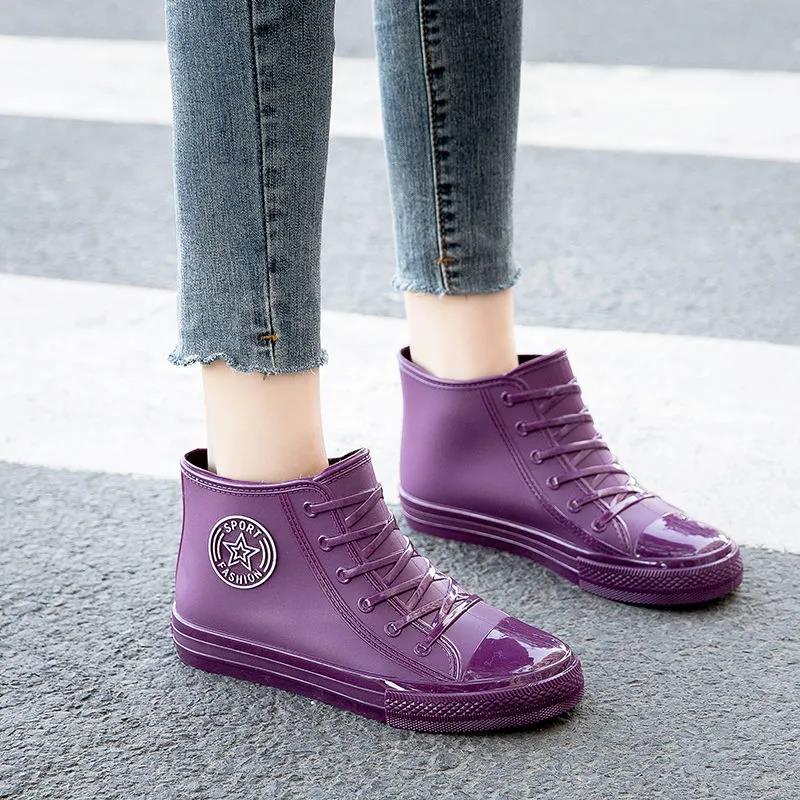 Rain Boots Short Boots Female Adult Fashion Water Shoes Wear-resistant Non-slip Waterproof Work Shoes Four Seasons Wearable Embossed Design