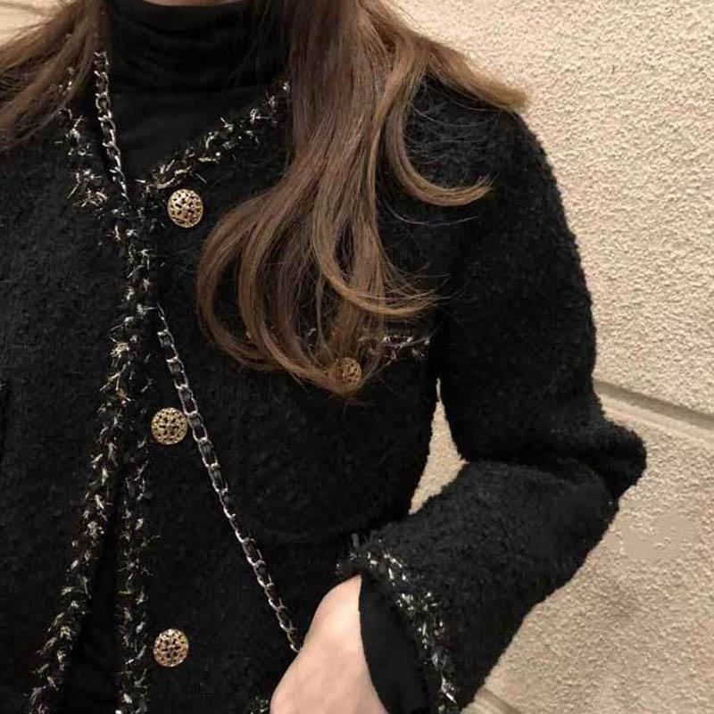 Mixed Gold Silk Tweed Small Coat Women Autumn and Winter Loose and Thin Color Matching Woolen Coat Women