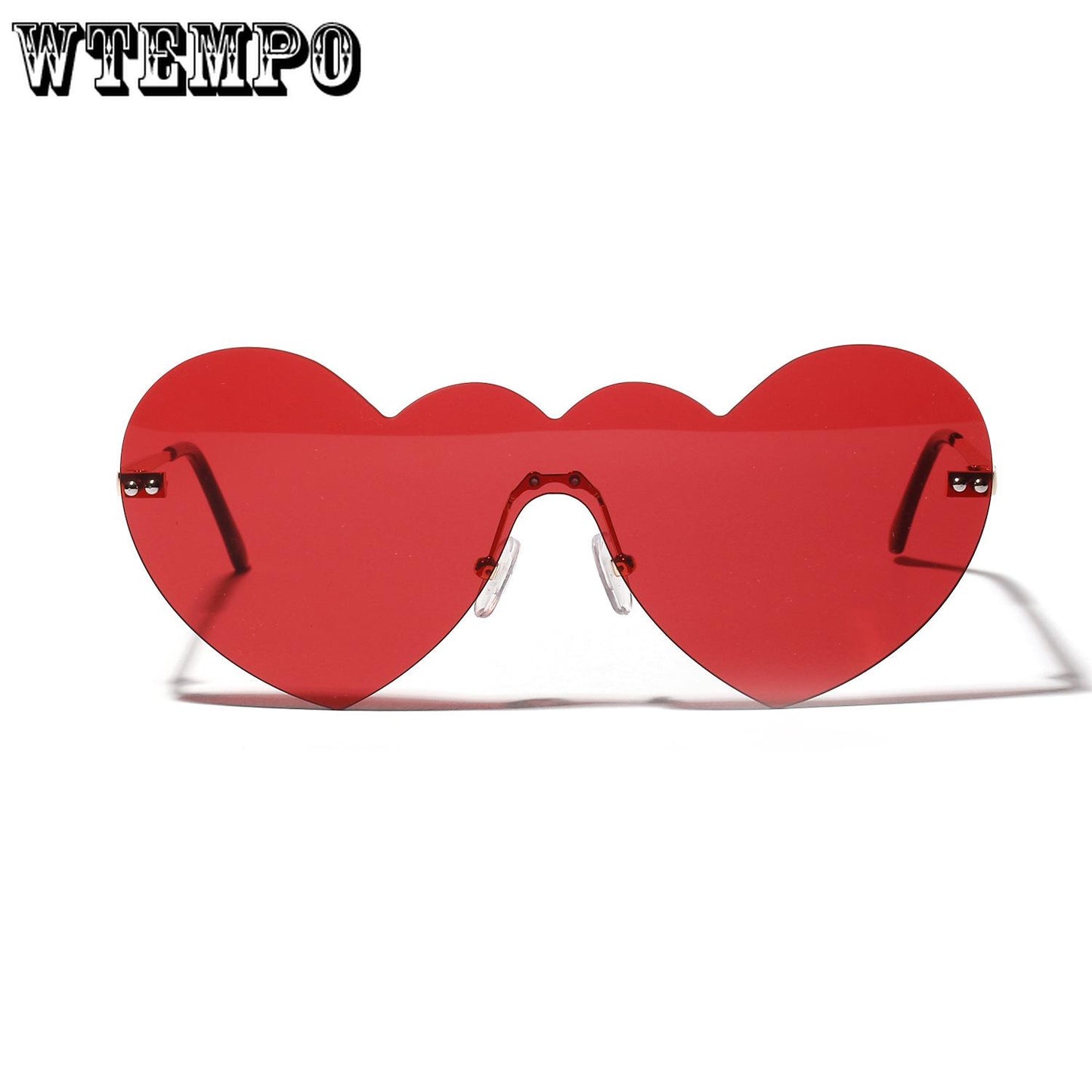 WTEMPO Pink Heart Glasses Women Conjoined Big Frame Love Sunglasses Fashion Heart Shape Glasses