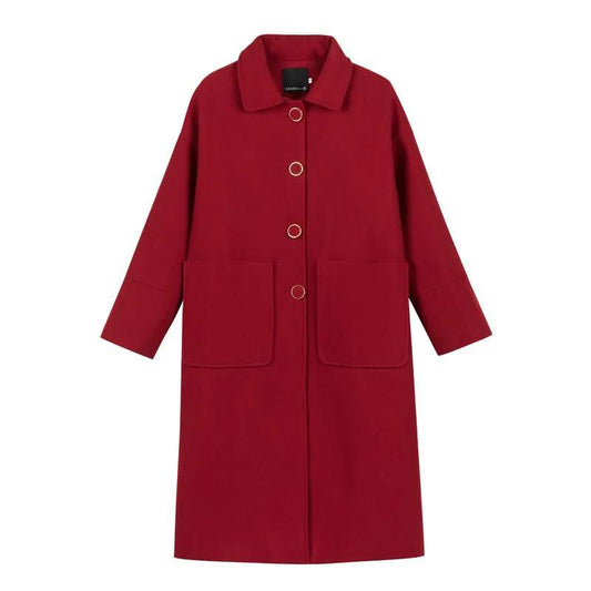 Autumn and Winter Coat Women's Large Size Mid-length Plus Cotton Thick Woolen Loose Casual Coat