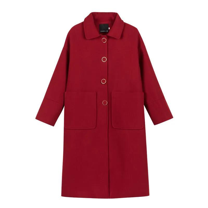 Autumn and Winter Coat Women's Large Size Mid-length Plus Cotton Thick Woolen Loose Casual Coat