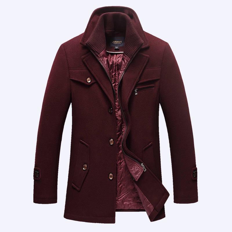 Men Winter Woolen Coat Men's Cotton-padded Wool Blends Woolen Pea Coat Male Trench Coat Overcoat