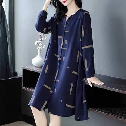 Temperament Loose Shirt Dress Was Thin Covering Belly Skirt Large Size Women's A-line Mid-length Dress Fabric Soft and Sweat-absorbent