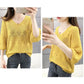 Women's V-neck Hollow Knit Sweater Women's Loose Korean Version of Batwing Sweater Top Women's Short Thin Knit Pullover Sweater