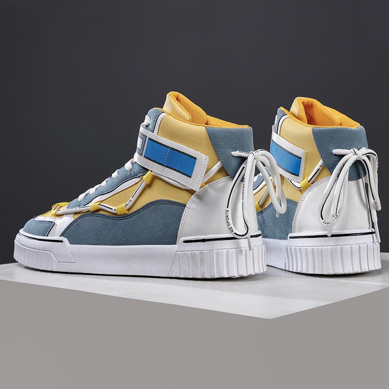Spring Autumn Men High-top Vulcanized Shoes Canvas Shoes Lace Up Letter Prints Buckle Casual Thick Sole Shoes for Men