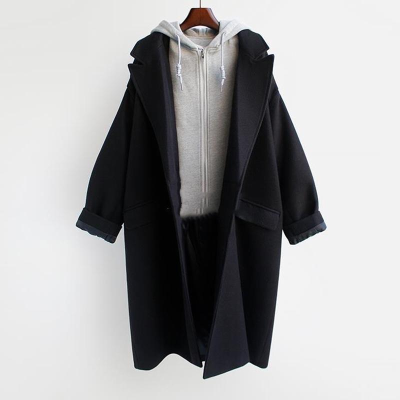 Thickened Fake Two-piece Woolen Coat 2021 Autumn and Winter Women's Korean Mid-length Loose Plus Cotton Woolen Coat