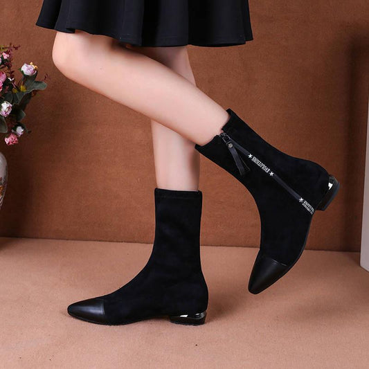 High Heels Women Ankle Boots Pointed Zip Footwear Cow Leather Female Boot Office Shoes Woman Winter