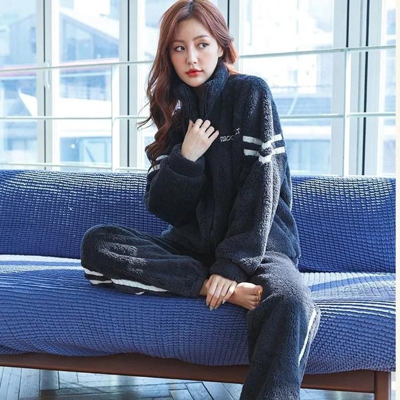 Lamb Plush Suit Women's Autumn and Winter Thickened and Fleece Sports Jacket Casual Trousers Two-piece Set of Warm Home Clothes Outside Cotton Clothes