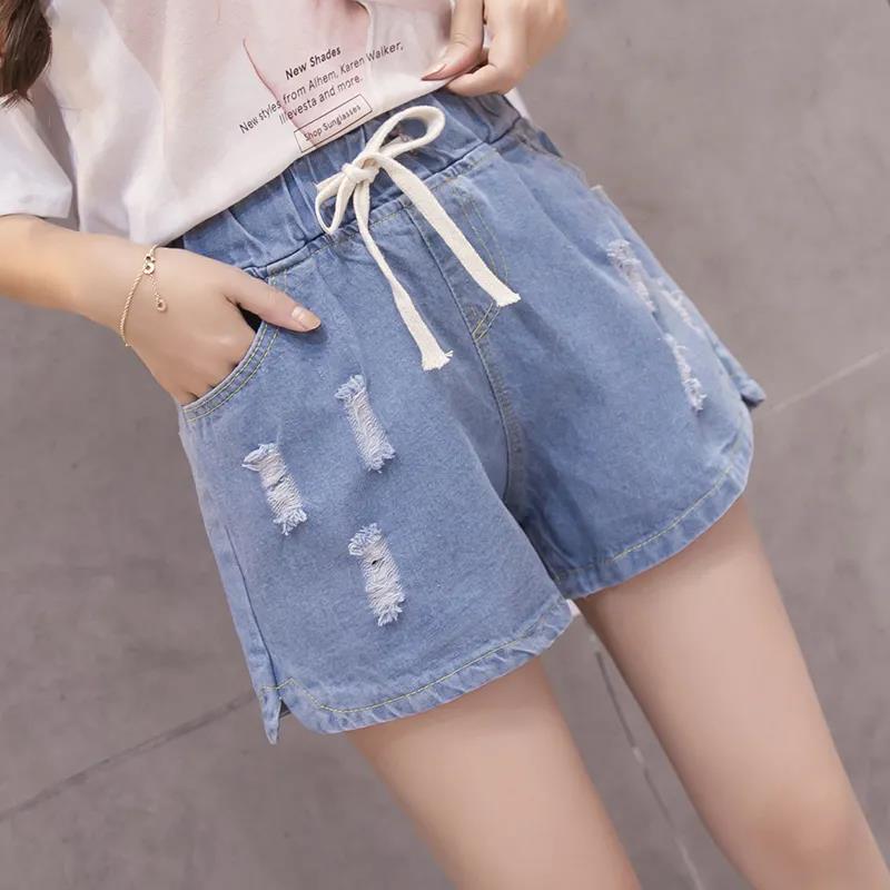 Plus Fat Plus Size Women's Loose Denim Shorts Female High Waist Fat Sister Elastic Waist Wide Leg Pants
