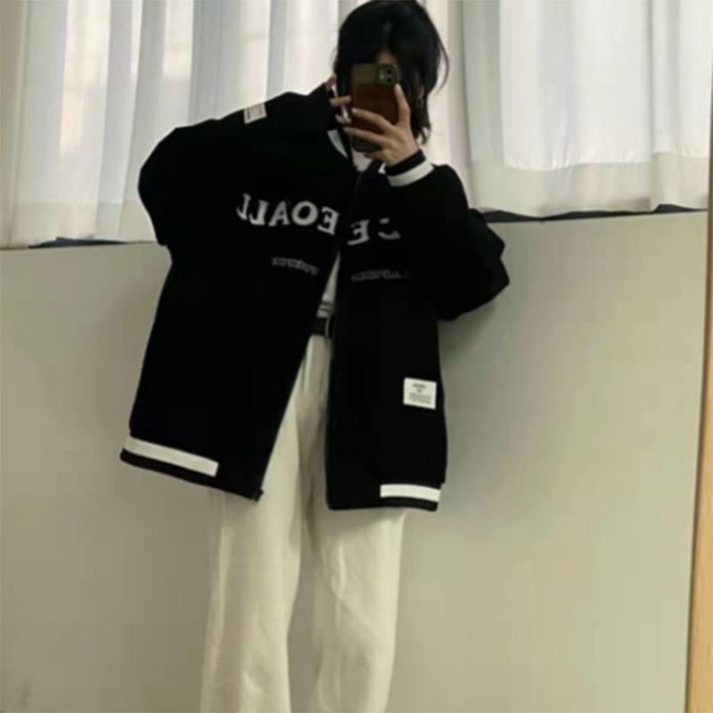 Baseball Uniform Jacket Women's Spring and Autumn Solid Color Outer Wear Casual Sports Loose Salt Fried Street Jacket Tide