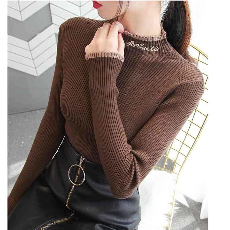Pofulove Autumn and Winter Plus Velvet Thick Sweater Bottoming Shirt Slim Was Thin Inside Sweater
