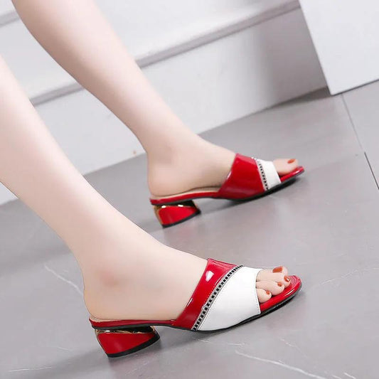 Sandals and Slippers Women's Summer Rhinestone Thick Heel Medium Heel Ladies Wear Comfortable All-match Non-slip Slippers