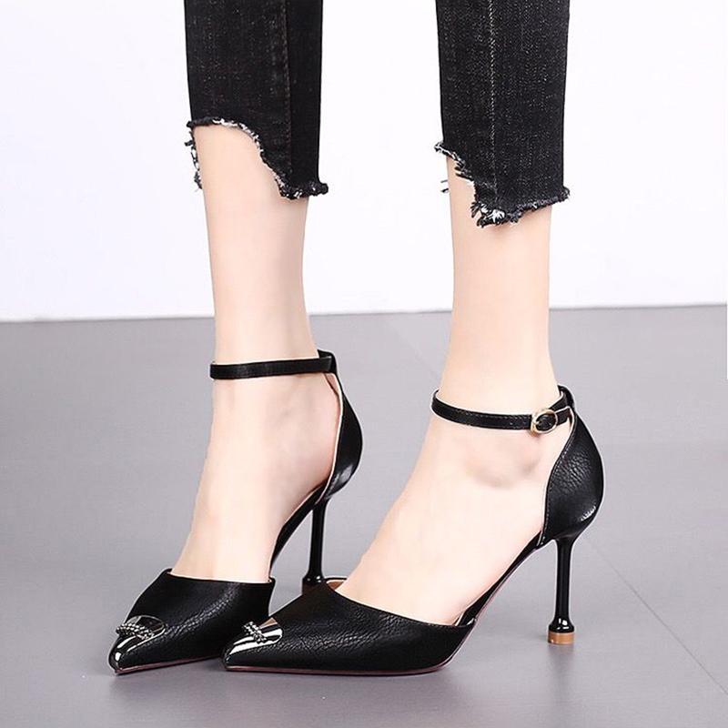 Spring  Autumn High Heels Stiletto Metal Pointed French Girl Sandals Stiletto All-match Single Shoes