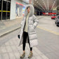 Winter Fashion Trend Loose Thick Big Fur Collar Down Jacket Women Mid-length Over The Knee Wild White Duck Down Hooded Jacket