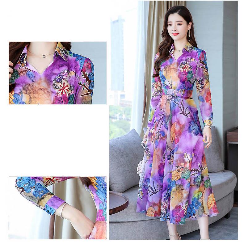 Long Waist Long Swing Long Dress Spring / Summer Long Sleeve Dress Plus Size Chiffon Dress Woman