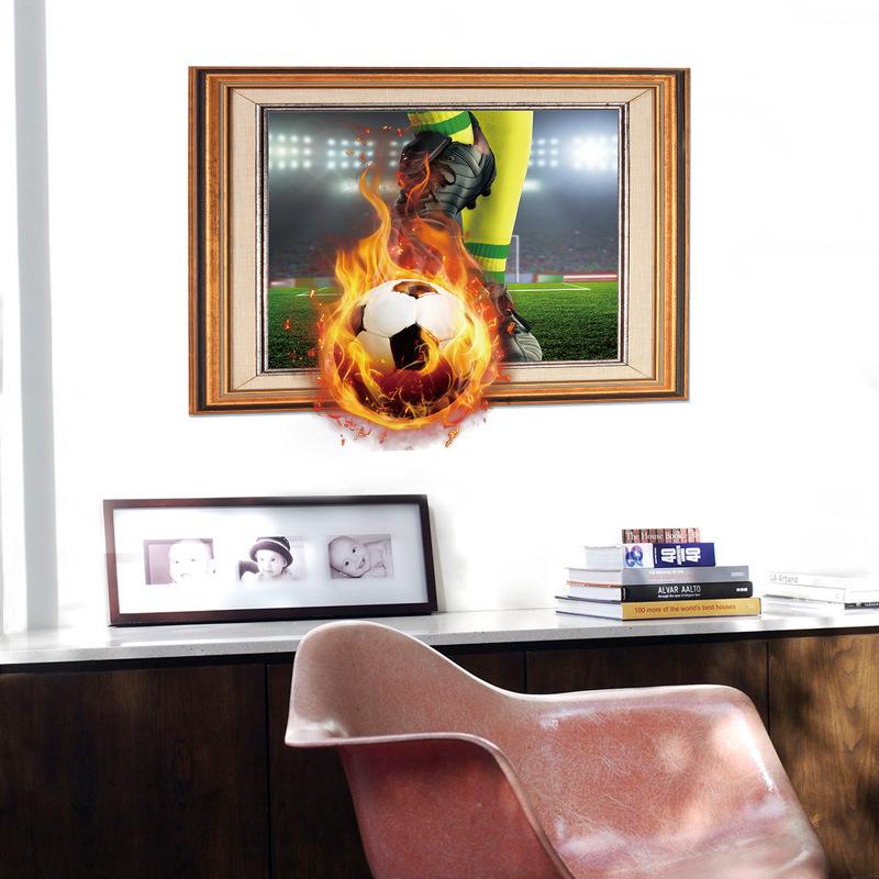 Fire Football 3D World Cup Office Decoration Wall Sticker Photo Frame Corridor Room Living Room