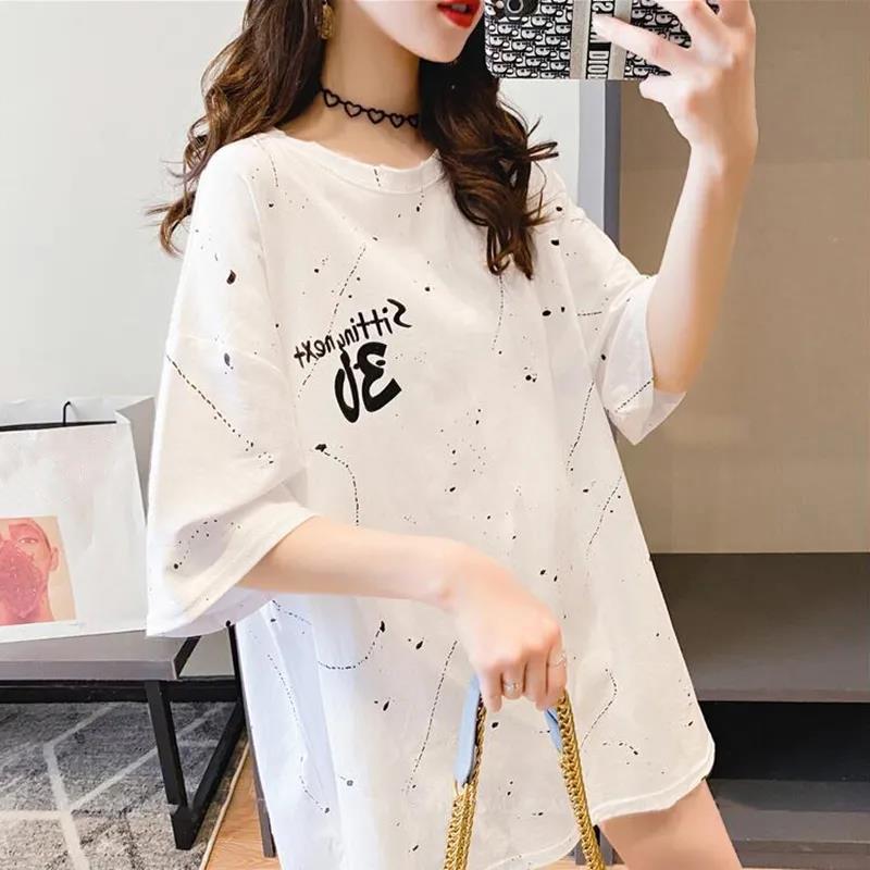 Plus Size Short Sleeve Women Dress Girl Loose O-Neck Casual Long T-shirt Dress Big Loose Home Comfort Outer Convenient