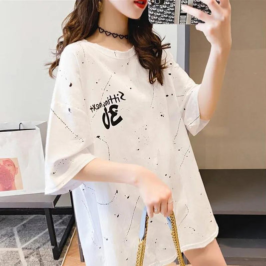 Plus Size Short Sleeve Women Dress Girl Loose O-Neck Casual Long T-shirt Dress Big Loose Home Comfort Outer Convenient