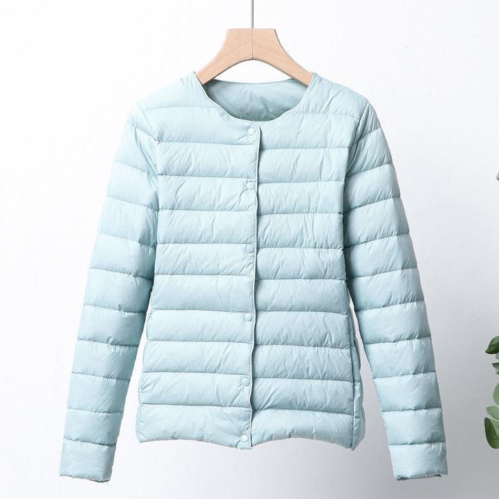 Women's Winter Solid Color Down Jacket Ultra Light Duck Down Coat Female Autumn Slim Oversized Round Collar Short Jacket