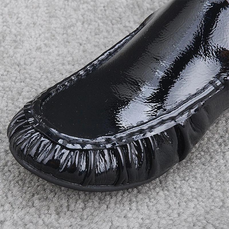 Women's Shallow Mouth Casual Shoes Peas Shoes Round Toe Flat Spring and Autumn Single Shoes British Style Leather Shoes Lazy Pedal Shoes