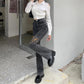 Tie High Waist Micro-horn Jeans Female Autumn and Winter New CHIC Slim Slimming Towards Straight Pants Pants