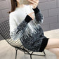 Women's Mohair Sweaters Thick Pullover Knitwear Gradient Color Round Neck Fuzzy Sweater