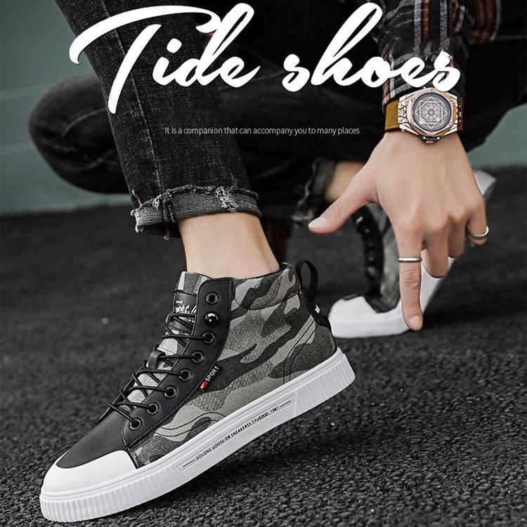 Spring Men's High-top Canvas Shoes Korean Fashion Camouflage Vulcanized Shoes Round Toe Trend Tie Sneaker Rubber Men Boots