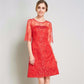 Fashion Summer Off-shoulder Sexy Slash Neck Red Lace Dress Knee-length Asymmetrical Party Dress